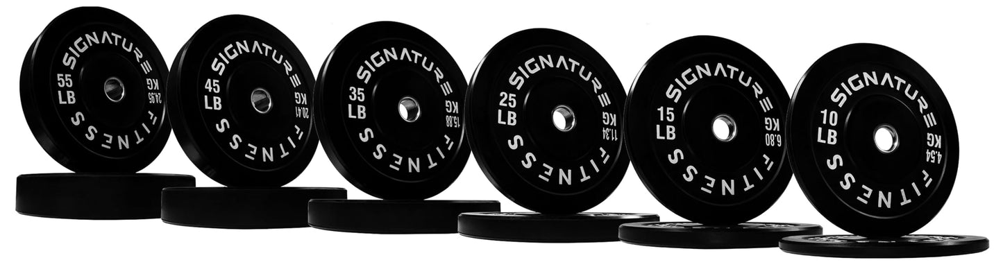 Signature Fitness 2" Olympic Bumper Plate Weight Plates with Steel Hub, 55LB, Pair