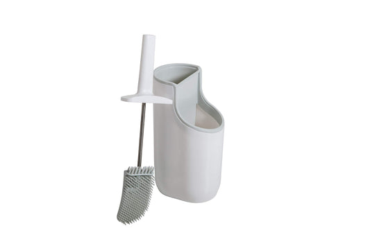 Addis 518672 Premium Toilet Brush & Storage Station Set with deep clean flexible Silicone Toilet Brush with non Slip Long Handle and Anti clog
