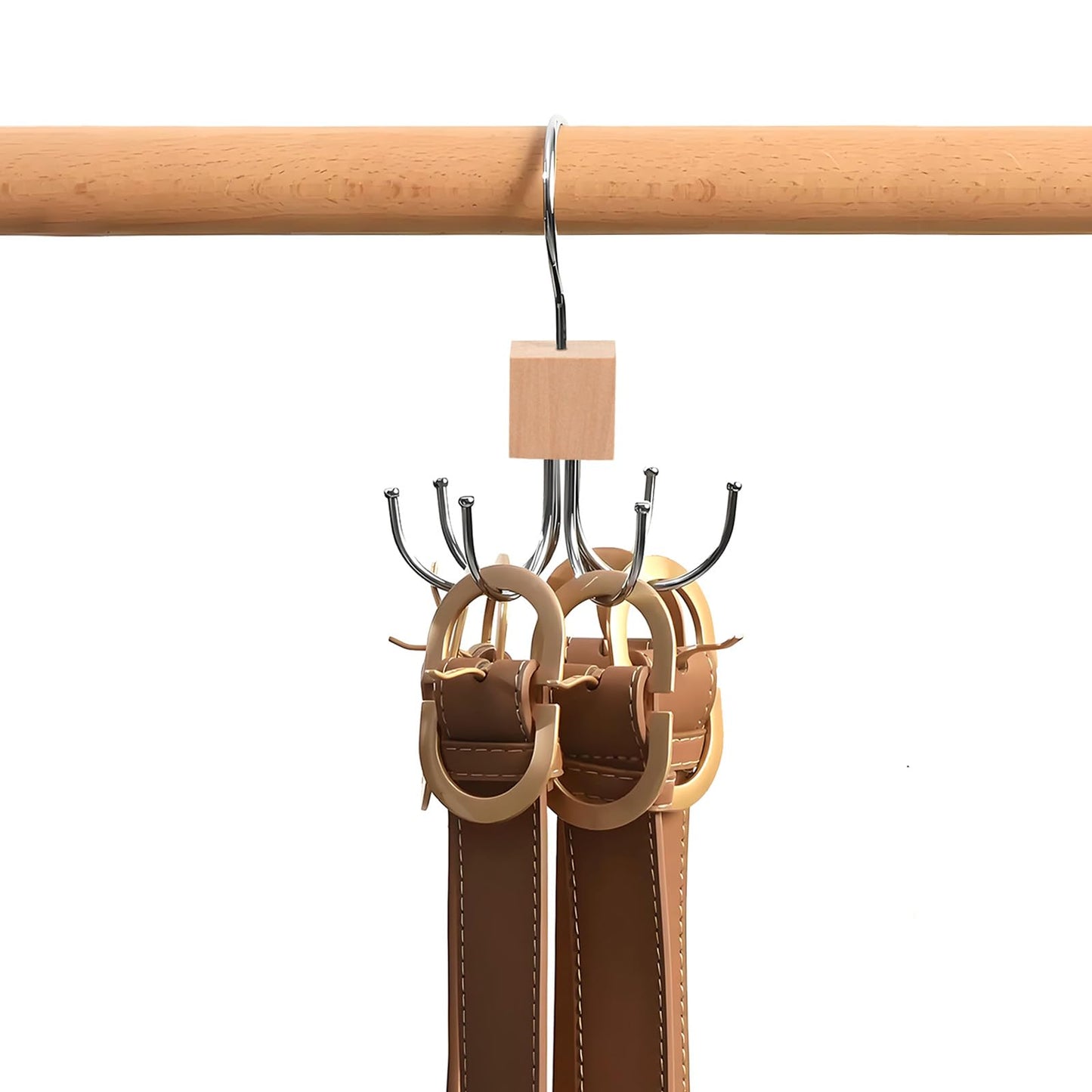 360° Swivel Belt Hanger for Wardrobe, Tie Rack Hanger for Men with 6 Hooks, Belt Storage Organiser, Tie hanger storage for Gloves, Scarves, Handbags