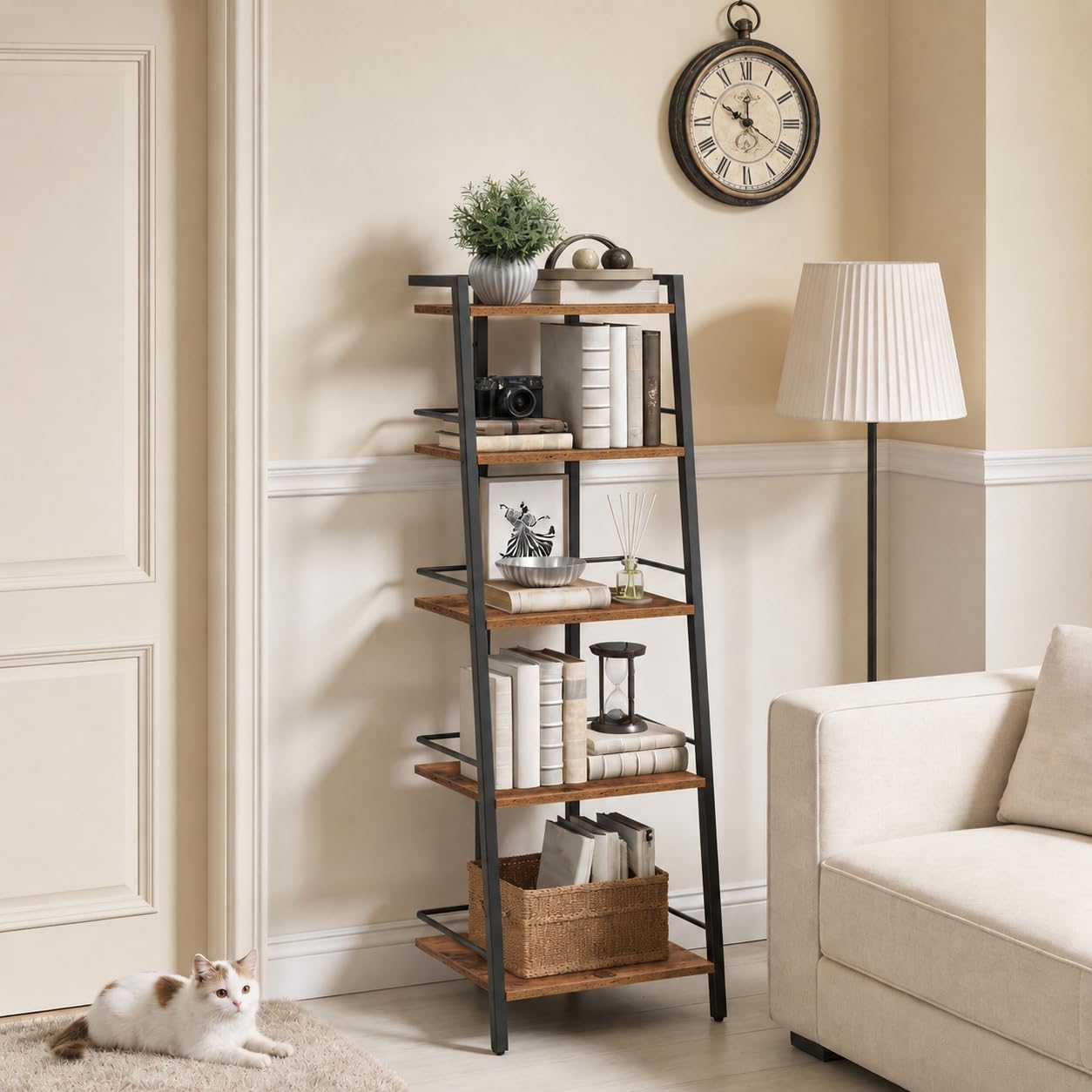 MAHANCRIS Ladder Shelf, Book Shelf, Ladder Shelving Unit, Narrow Bookcase