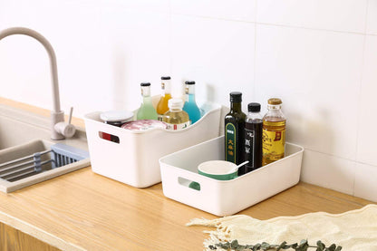 BigTron Quality Plastic Storage Boxes Large White Bathroom Storage Baskets, Durable Tidy Organizers for Home Cupboard Cabinet Shelves