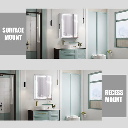 Janboe LED Mirror Cabinet,Bathroom Mirror Cabinet with Lights,61cm×71cm,Equip with Internal Light,Aluminum Construction,USB Shaver Socket,3