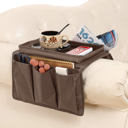 FakeFace Armchair Caddy with Cup Holder & 6 Pockets - TV Remote Control Storage Arm Tidy for Armchairs & Couch Chairs