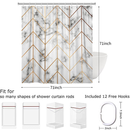 Hnmdmyi Marble Shower Curtain 180x180, Grey and White Shower Curtains Gold Geometric Line Abstract Modern Luxury Art Bathroom Curtains Waterproof