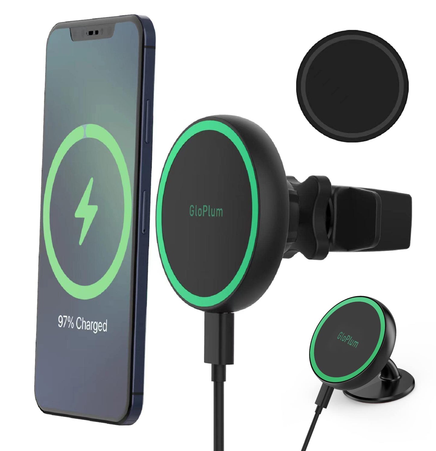 15W Wireless Car Charger, Fast Charging, Compatible with magsafe car mount Magnetic/Magnet Fast Charging Compatible With iPhone 14/13/ iPhone 12/12