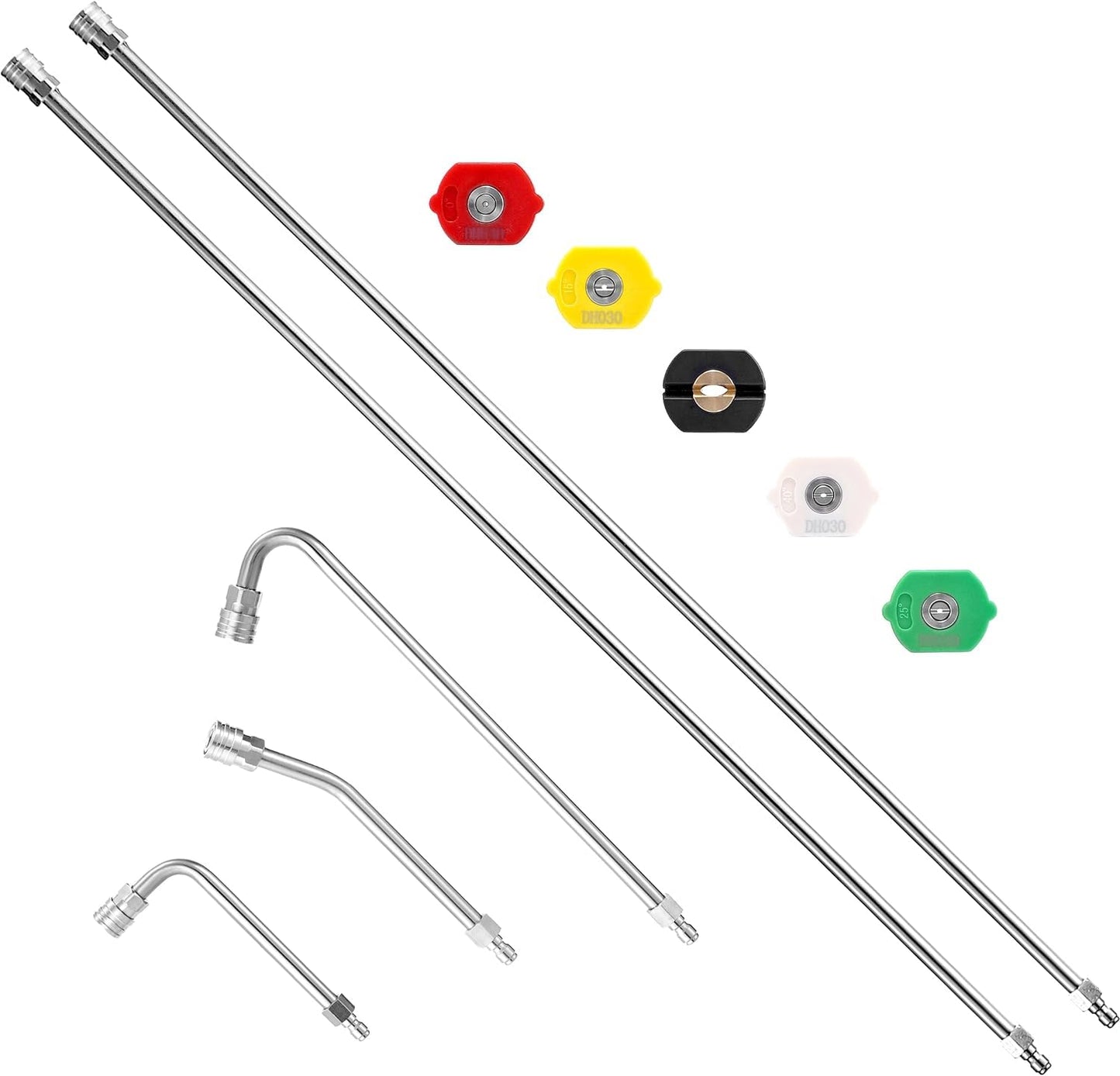M MINGLE Pressure Washer Extension Wand - 120" Upgrade Power Washer Lance - Pressure Washer Accessories with 5 Nozzle Tips - 30?/90?/120? Curved Rod,