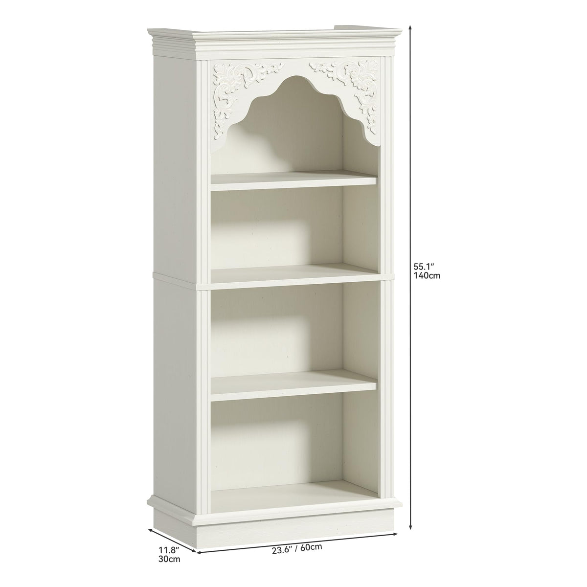 YITAHOME 4-Tier Vintage Bookcase with Carved Design Bookshelf Open Display Storage– Ideal for Living Room, Bedroom, Study & Office, White, 140cm