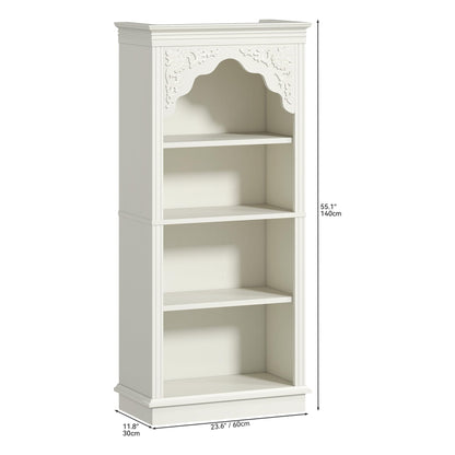 YITAHOME 4-Tier Vintage Bookcase with Carved Design Bookshelf Open Display Storage– Ideal for Living Room, Bedroom, Study & Office, White, 140cm