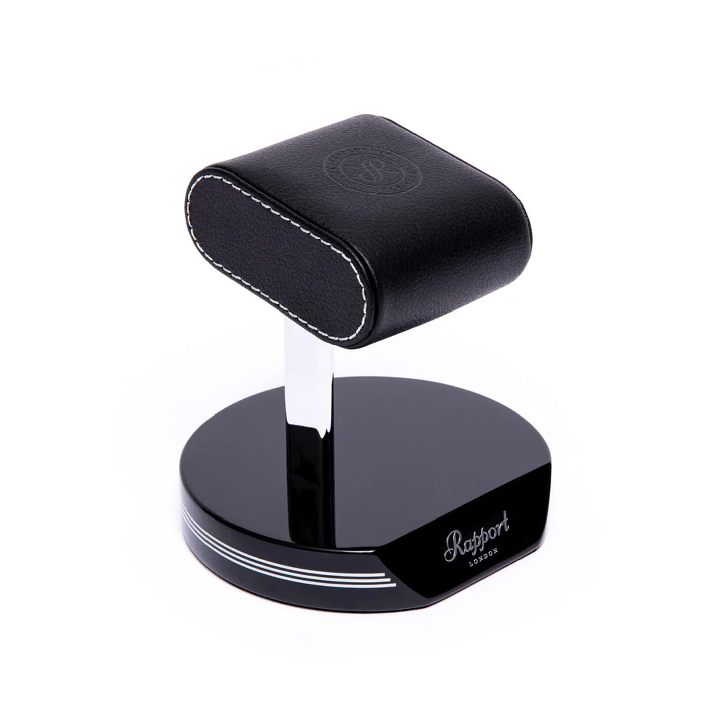 Rapport, Single Watch Stand, Black and Silver, High Gloss Base, Premium Leather Cushion, Elegant Stand For Bedside Cabinet