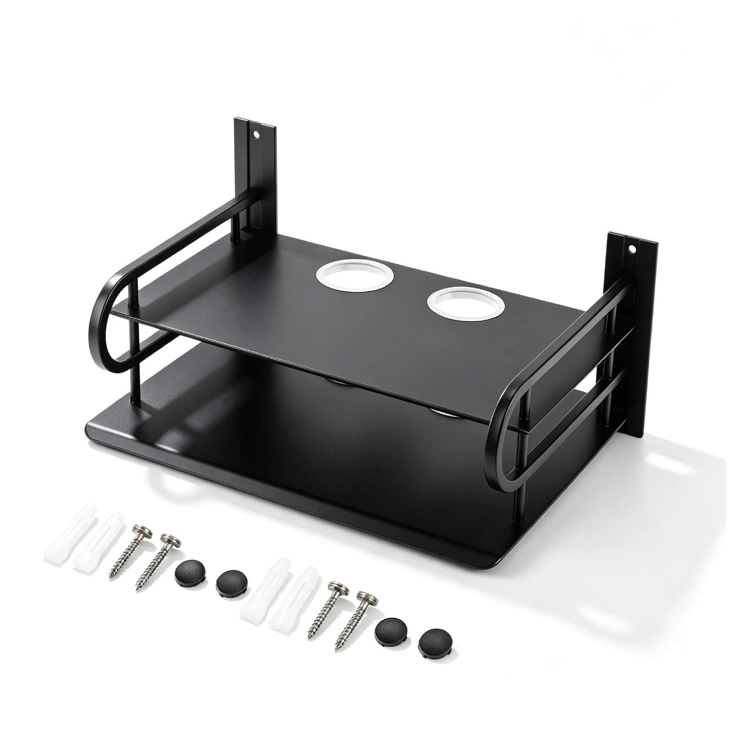 Wall Mount DVD Shelf, 2 Layers Projector Shelf Metal Wifi Router Shelf DVD Player Shelf Floating Glass Shelf Floating Av Shelf Router Shelf Wall
