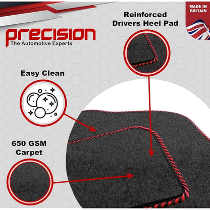 Precision 500 Logo On Black Car Mats For Fiat 500 2013-2020 Classic Silver Twist - SS Mats