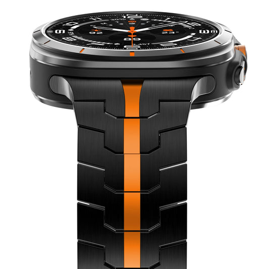 Fullife Stainless Steel Metal Strap for Samsung Galaxy Watch Ultra 47mm(2025/2024),Black/Orange