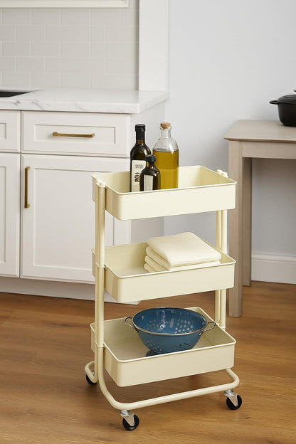 ASPECT 3-Tier Storage Rolling Cart, Vanilla, 43x35x78.5cm