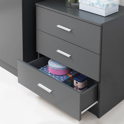 Timber Art Design UK Rio Costa 3 Drawer Bedroom Chest of Drawers with Chrome Metal Handles & Runners Storage Organiser Unit for Hallway Living Room