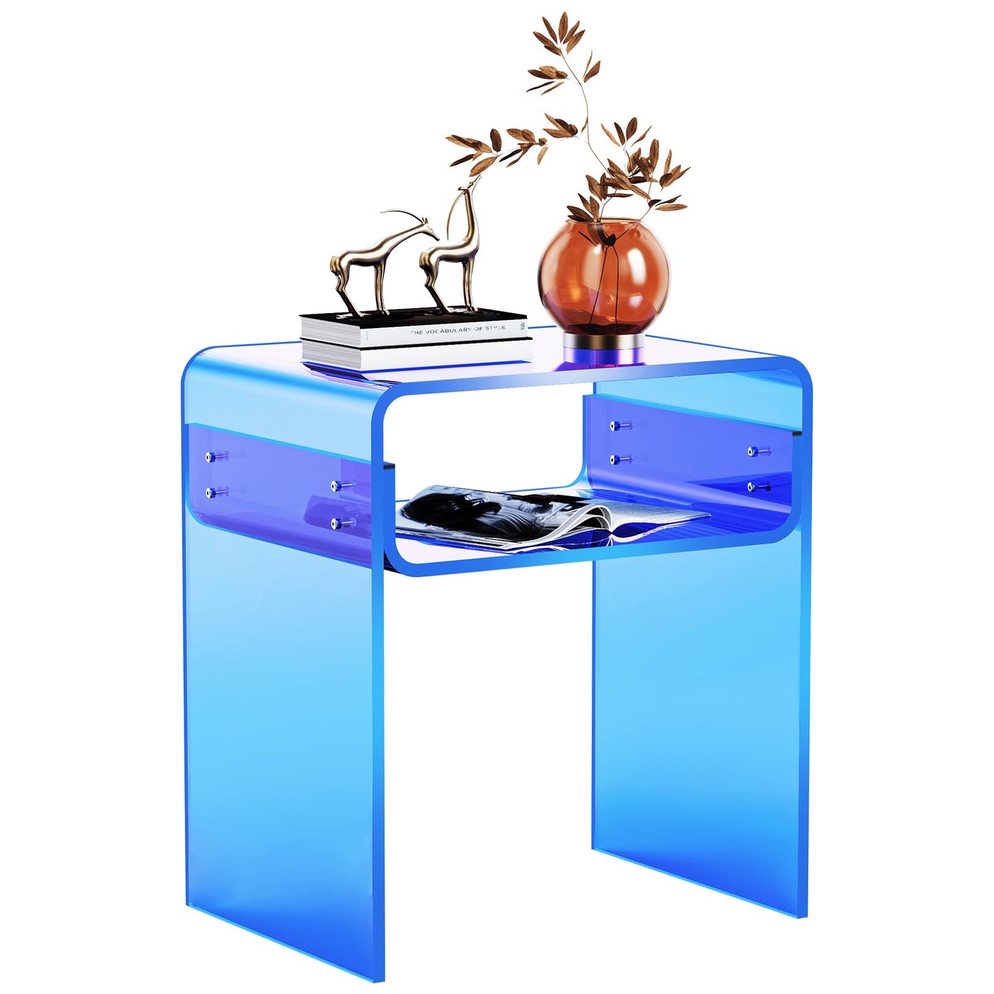 solaround Acrylic Side Table, Bedside table Nightstand for Living Room Bedroom, Acrylic Tables, 40 x 30 x 50cm, Clear (Blue)