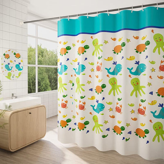 GONOVE Shower Curtain for Bathroom 200 x 200 cm Mildew Resistant Waterproof Polyester Cartoon Animals Shower Curtain Liner Long Washable Bath Curtain