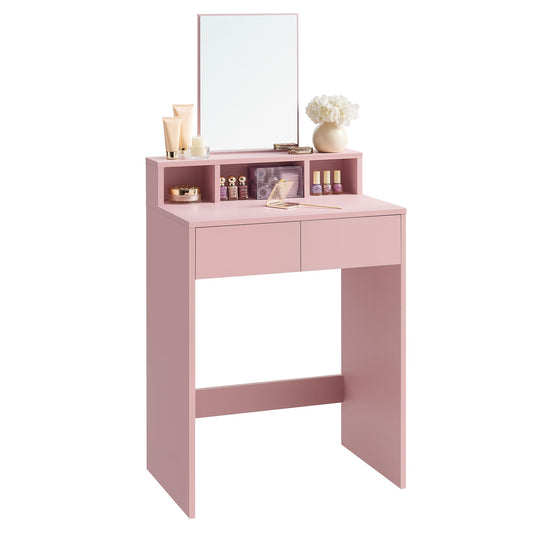 VASAGLE KAILYN Collection - Dressing Table with Large Mirror, Vanity Table with 2 Drawers and 3 Compartments, Makeup Table, Modern, Jelly Pink