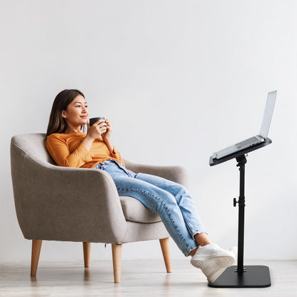 comfoyar C Shaped Side Table Adjustable Height, 360° Swivel 180° Flip Bedside Table with Slat for Sofa Bathtub