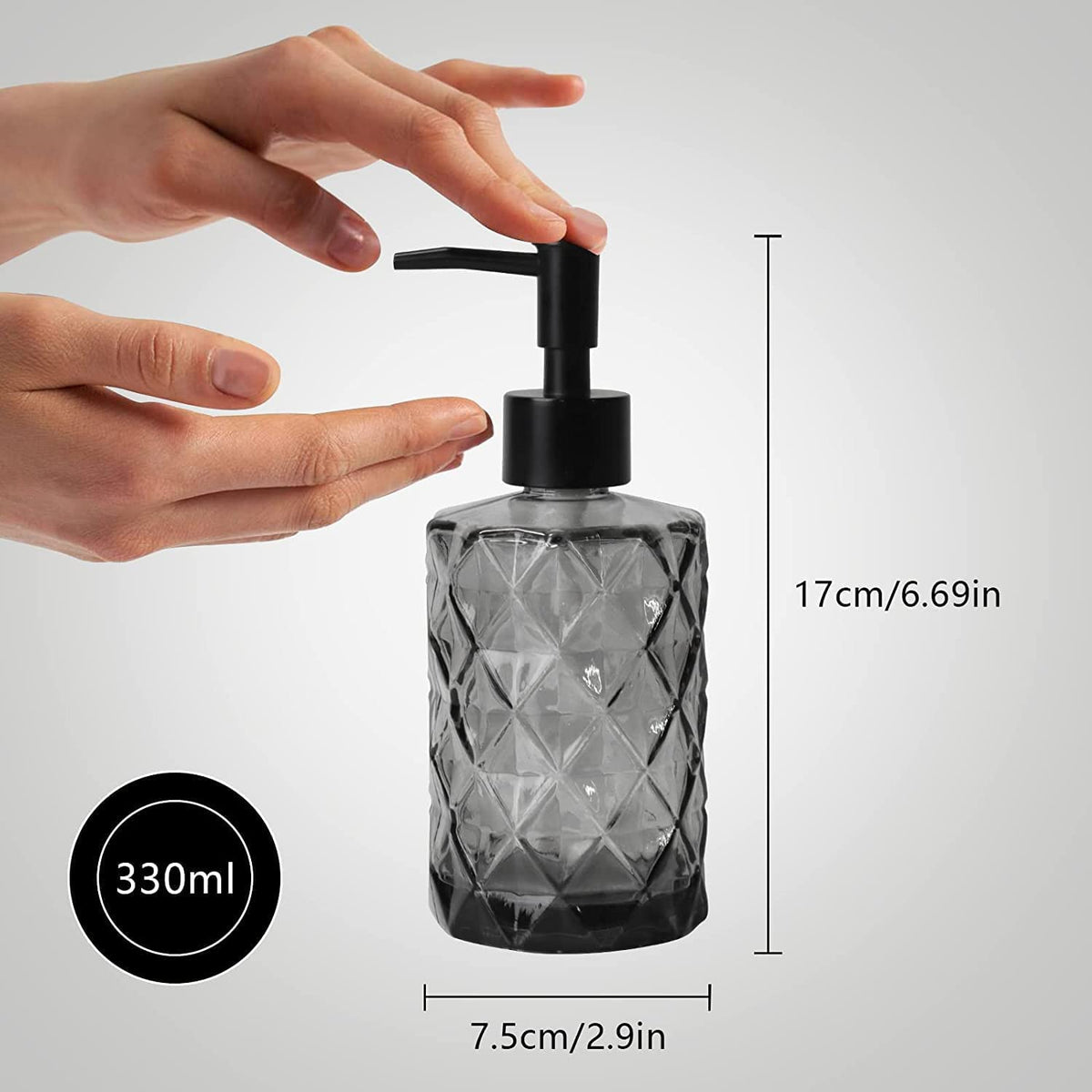 Topsky Glass Soap Dispenser with Plastic Pump 330ml Black