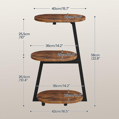 HOOBRO Side Table, Small Coffee Table with Storage Shelves, 3-Tier Oval Sofa Table Bedside Table for Small Space