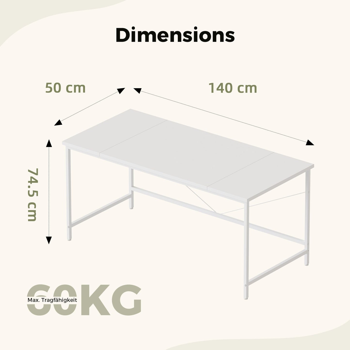 Mericonia Basic Computer Desk, 3 pieces Desktop, 140x50cm, White