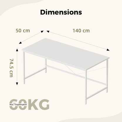 Mericonia Basic Computer Desk, 3 pieces Desktop, 140x50cm, White