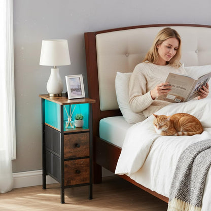 LOAKEKEL Narrow Bedside Table Set of 2, Slim Side Table for Bedroom