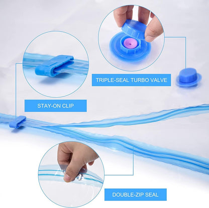 QH7 Small Vacuum Storage Bags. 80% More Storage,Travel Vacuum bags clothes, Double-Zip Seal and Triple Seal Turbo-Valve for Max Space Saving,Reusable