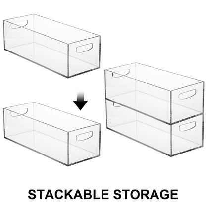 Frcctre 2 Pack Acrylic DVD/CD Storage Box, Clear DVD Holder Case with Handles Holds 27 pcs, Stackable Storage Container Shelf Organizer Bin for CDs