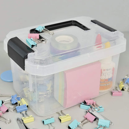 Gitany 4-pack Mini Clear Storage Boxes with Lids, 2 Liter Plastic Boxes Containers with Handles