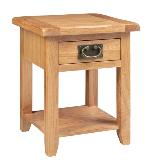 Hallowood Furniture Monchique Small Solid Oak Side Table with Drawer and Shelf, Wooden Lamp or Bedside Table with Lower Storage Unit, Bedroom and
