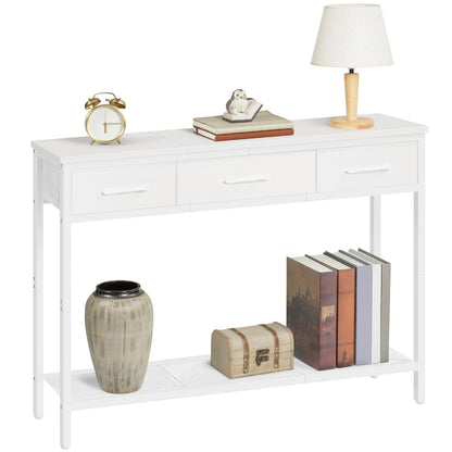 MAHANCRIS Console Table with 3 Fabric Drawers, Narrow Console Table with Open Shelf, 97 cm L Slim Entryway Table, Couch Table, for Hallway