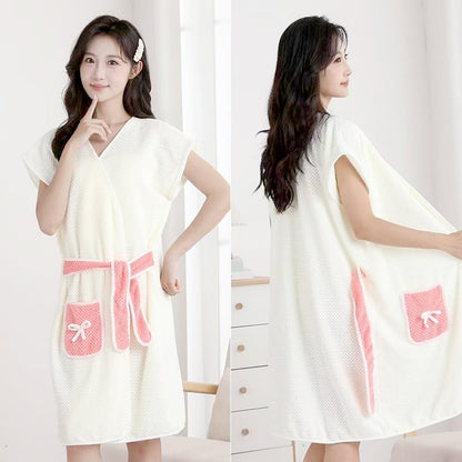 IFUDE Womens Wearable Bath Towel With Pockets Bathrobe Bath Towel Wrap Bathtub Shower Dress Absorbent Bathing Skirt for Sauna Spa Shower, Bath Towels