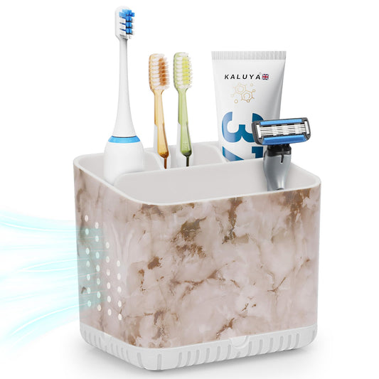 toprance Bathroom Toothbrush Holder Detachable Electric Toothbrush Holders with 4 Compartments, White Toothbrush Caddy with Drainage for Family