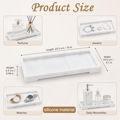Marble Tray, Silicone Bathroom Tray, Rectangular Tray Organiser, Mold-proof, Space Saving Decorative Countertop Tays for Bathroom Vanity Kitchen
