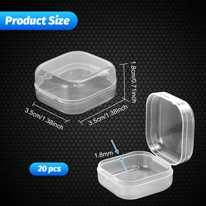 QUCUMER 20 Pcs Mini Clear Plastic Box Square Mini Clear Plastic Bead Storage Containers with Lids Transparent Beads Storage Container Box for Jewelry
