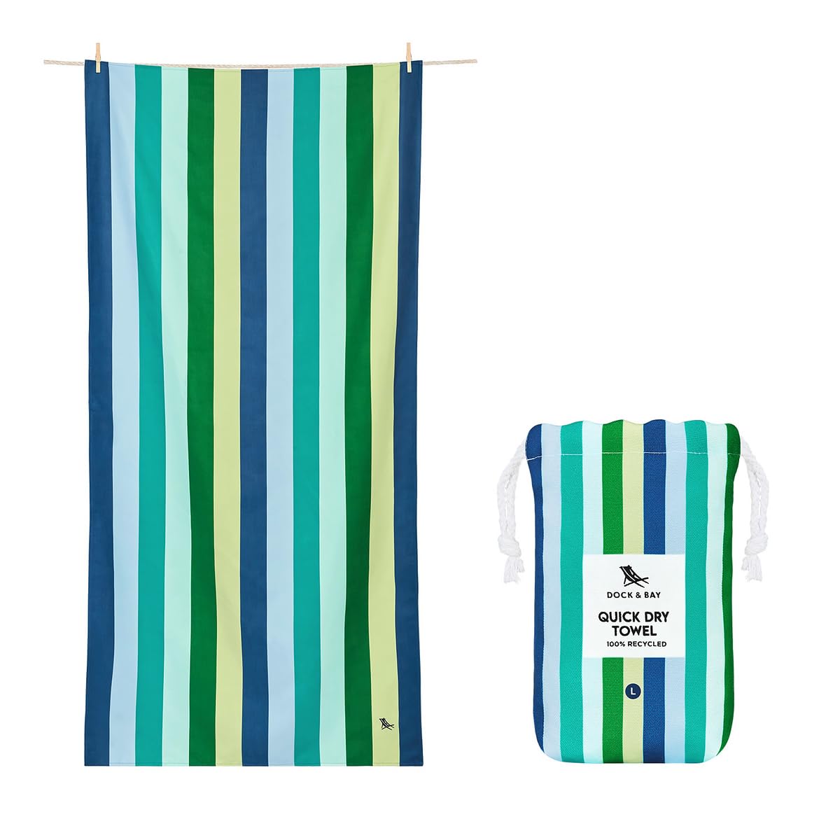 Dock & Bay Beach Towel - Quick Dry, Sand Free - Compact, Lightweight - 100% Recycled - Includes Bag - Summer - Cool Lagoon - Extra Large (200x90cm,