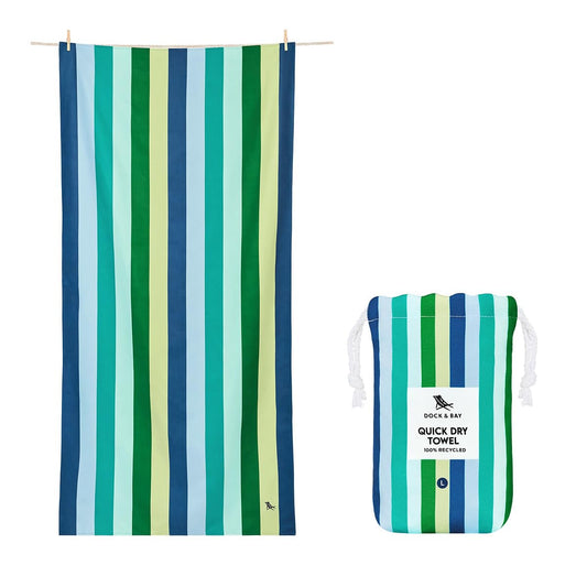Dock & Bay Beach Towel - Quick Dry, Sand Free - Compact, Lightweight - 100% Recycled - Includes Bag - Summer - Cool Lagoon - Extra Large (200x90cm,