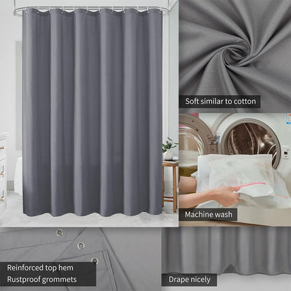 Shower Curtain, Mould Proof Resistant and Waterproof Washable Polyester Fabric with 12 Hooks, Quick Dry, Shower Curtain for Bathroom, Wet Rooms