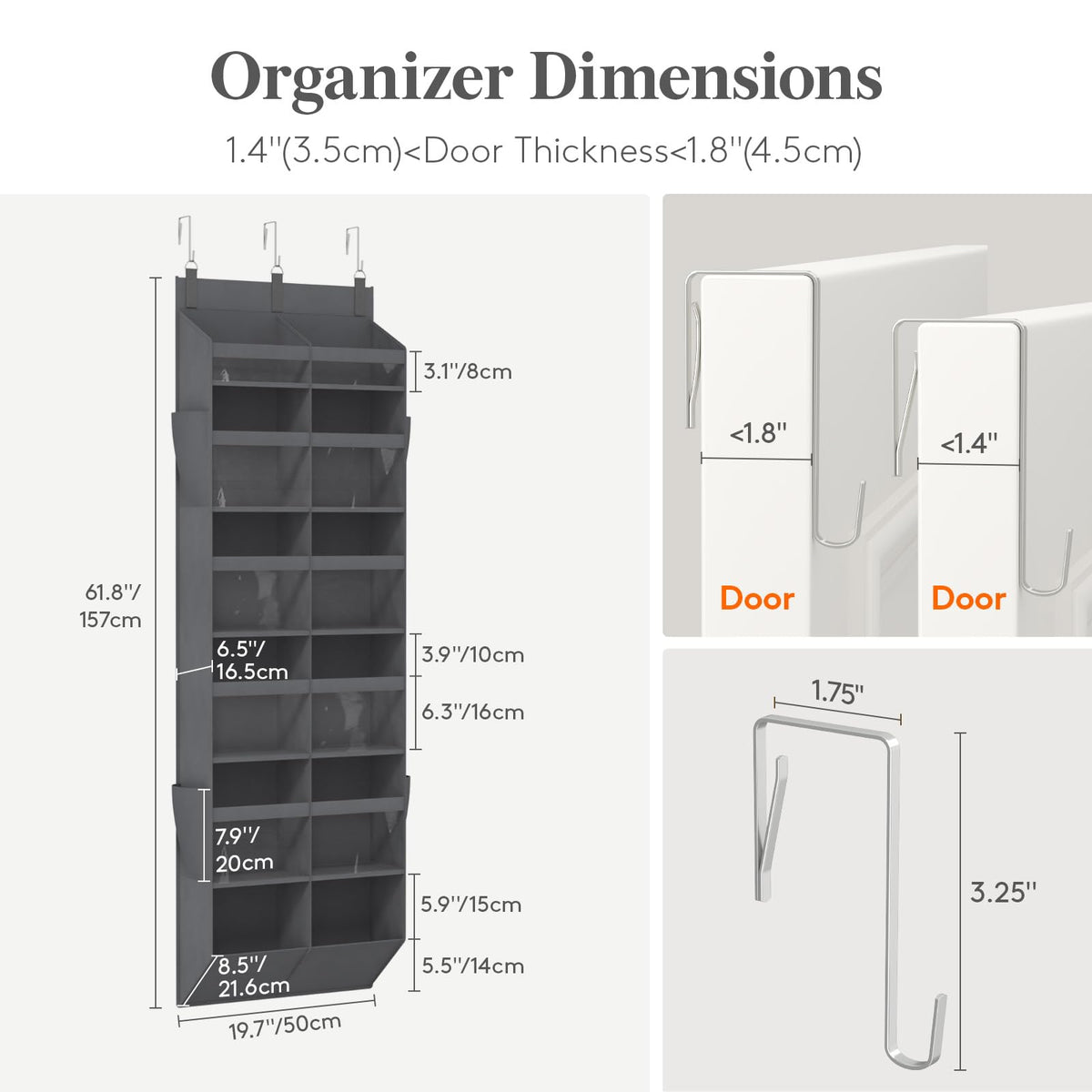 Lifewit Over the Door Storage, Clear Hanging Organiser with 4 Side Pockets, Anti Tilt 40 lbs Load Behind Door for Dorm, University Essentials, Room