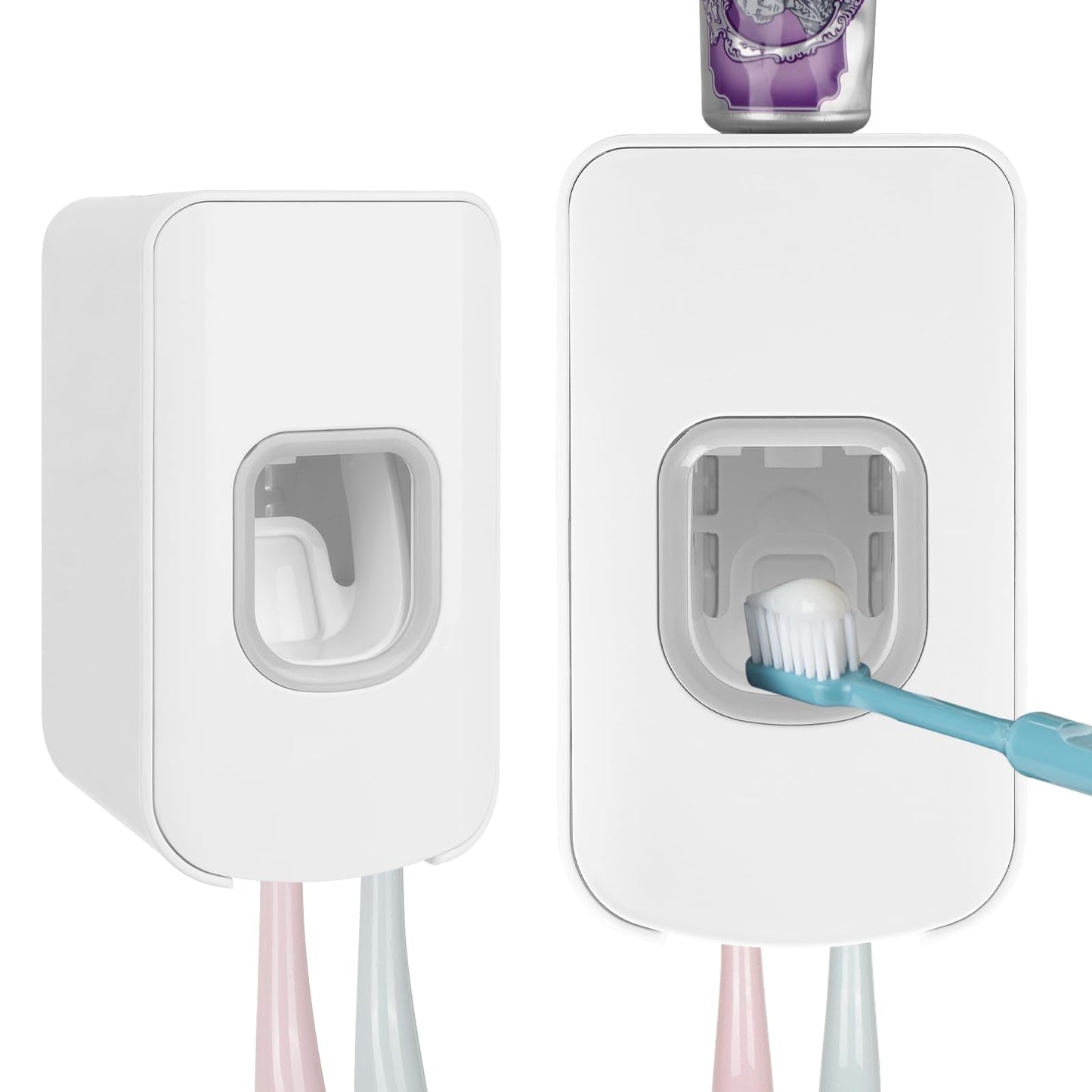 2 Slot Toothbrush Holder and Toothpaste Dispenser Wall Mounted, Automatic Toothpaste Squeezer, 2 in 1 Tooth Brush Toothpaste Organizer for Shower