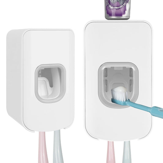 2 Slot Toothbrush Holder and Toothpaste Dispenser Wall Mounted, Automatic Toothpaste Squeezer, 2 in 1 Tooth Brush Toothpaste Organizer for Shower