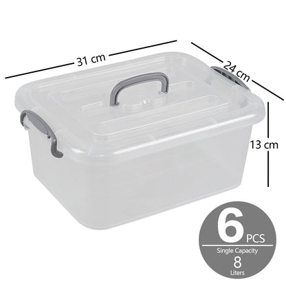 Afromy 6 Packs Storage Boxes with Lids, Clear Plastic Bin with Handle, 8L