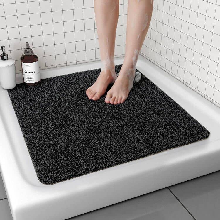 Bingobang Bath Mats Non Slip,Shower Mat Rubber 60x60cm,Extra Soft Anti-Mould, Machine-Washable,For Bathroom Floor,Bathtub(Black)