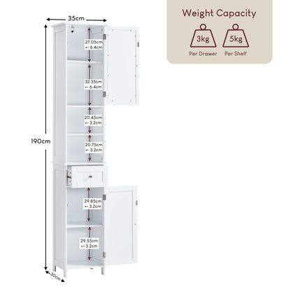 Bath Vida Priano Freestanding 2 Door Mirrored Tall Storage Cabinet, White