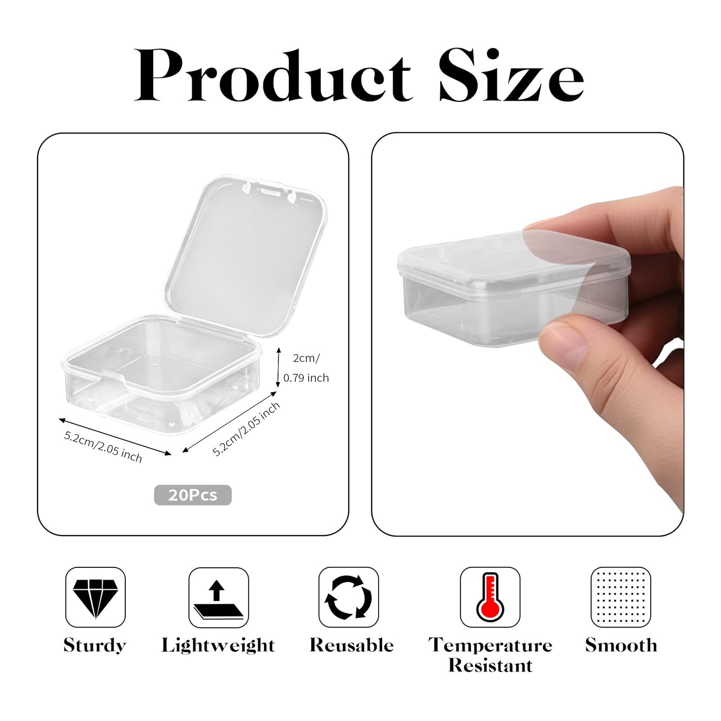 20Pcs Small Clear Plastic Storage Box, Transparent Square Bead Organiser