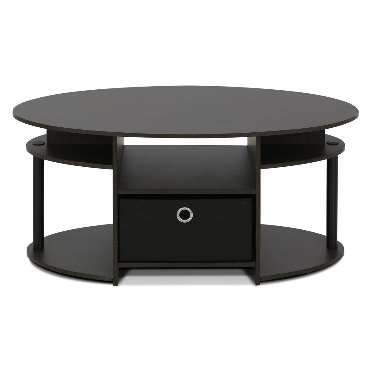 Furinno JAYA Coffee Table, Oval Modern Coffee Table with Shelves and Storage Bin, Side Table, for Living Room, Bedroom, Home Office, Walnut