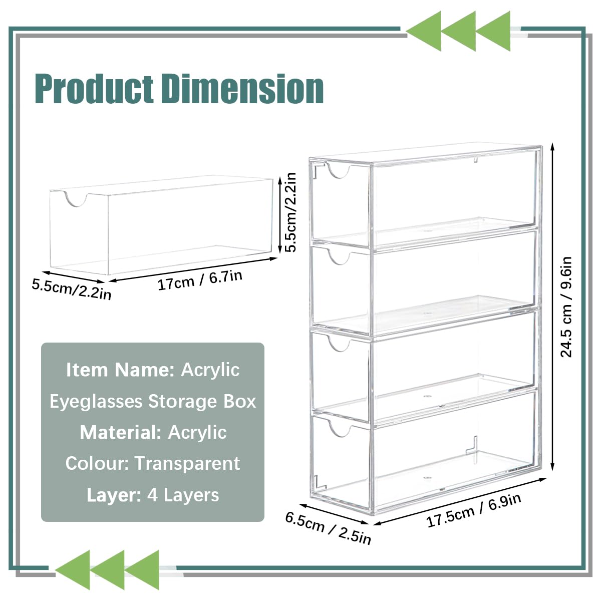HMIEPRS 4-Drawer Sunglasses Organiser, Clear Acrylic Box