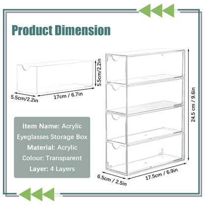 HMIEPRS 4-Drawer Sunglasses Organiser, Clear Acrylic Box