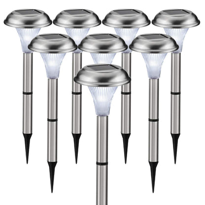 Solar Garden Lights for Outdoor  8 Brightest Light Set - Beautiful Brushed Stainless Steel - Transform Your Paths, Garden, Flowerbeds and Drive -